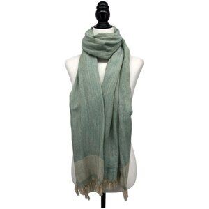 AJ Armani Jeans Unisex Sage Green & Cream Color Block Scarf with Tassels